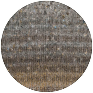 HomeRoots 8' Round Striped Washable Area Rug - Durable Brown & Beige Indoor/Outdoor Rug for High Traffic Use 659001