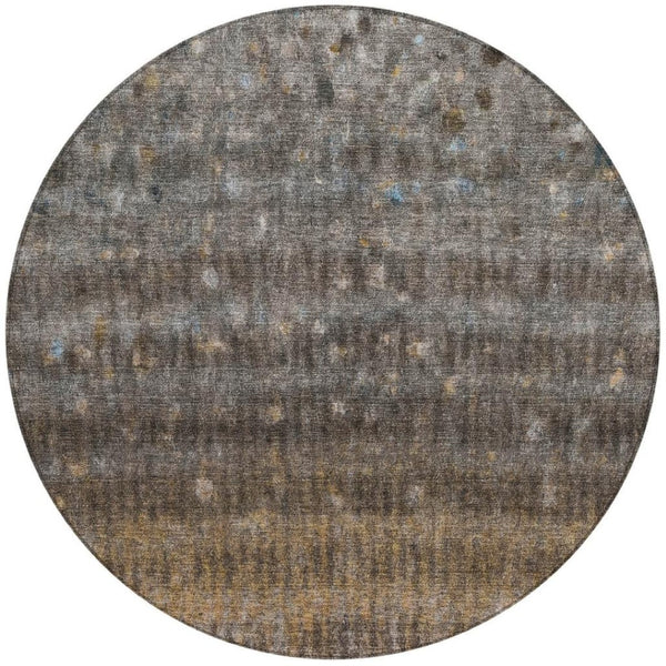 HomeRoots 8' Round Striped Washable Area Rug - Durable Brown & Beige Indoor/Outdoor Rug for High Traffic Use 659001