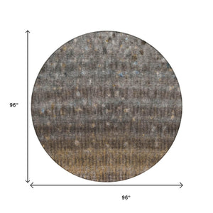 HomeRoots 8' Round Striped Washable Area Rug - Durable Brown & Beige Indoor/Outdoor Rug for High Traffic Use 659001