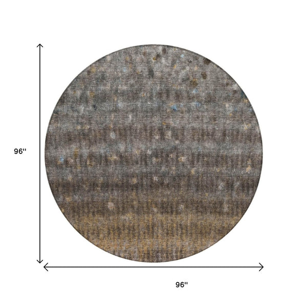 HomeRoots 8' Round Striped Washable Area Rug - Durable Brown & Beige Indoor/Outdoor Rug for High Traffic Use 659001