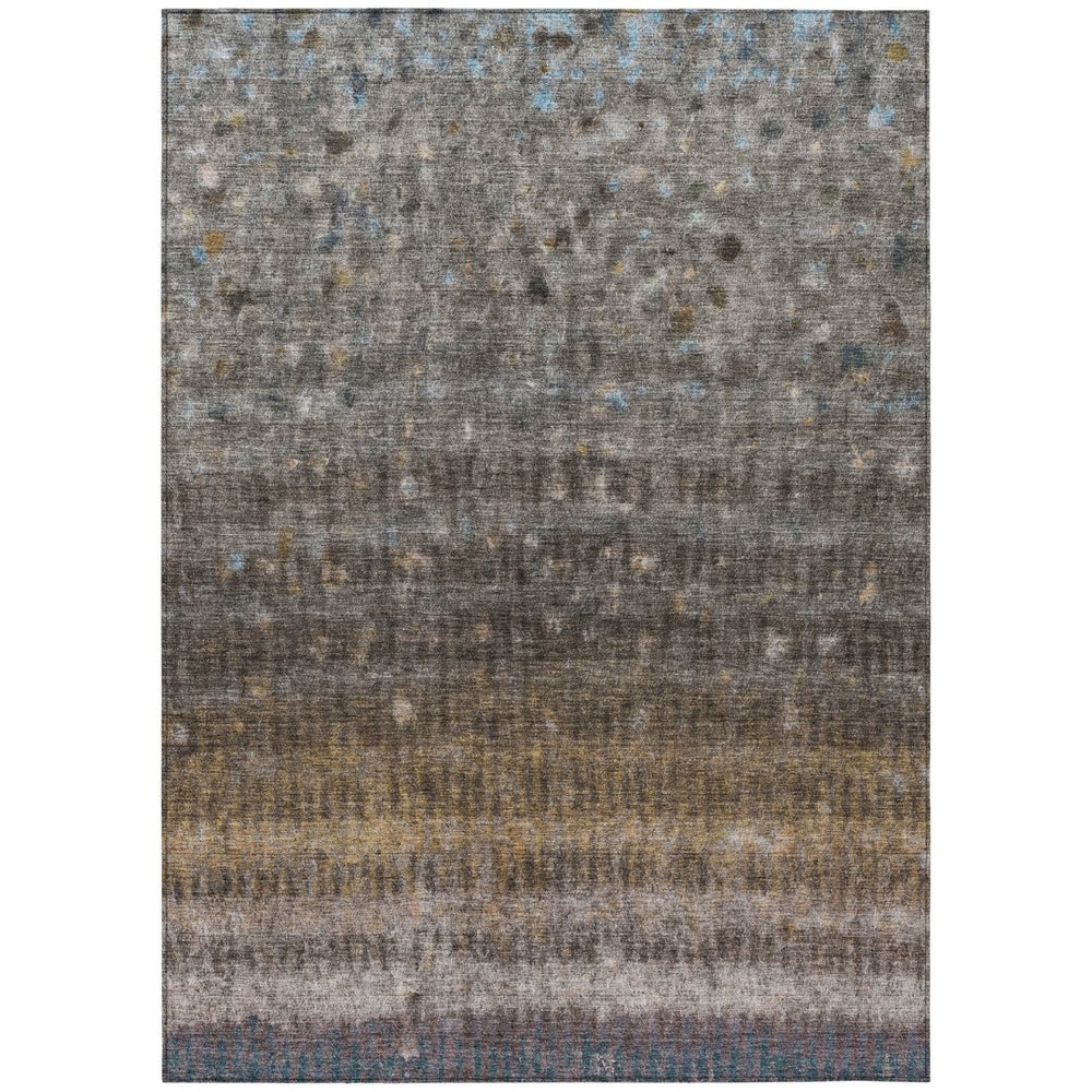 HomeRoots 8' X 10' Striped Washable Indoor Outdoor Rug - Durable Brown & Beige Design for High-Traffic Spaces 659002