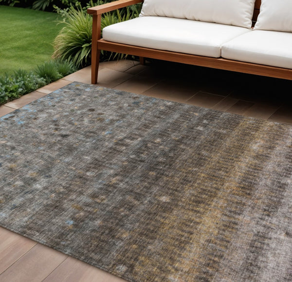 HomeRoots 10' Brown and Beige Striped Washable Indoor-Outdoor Area Rug - Durable, Stylish, and Easy Care! 659004