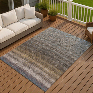 HomeRoots 10' Brown and Beige Striped Washable Indoor-Outdoor Area Rug - Durable, Stylish, and Easy Care! 659004