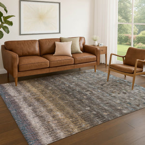HomeRoots 10' Brown and Beige Striped Washable Indoor-Outdoor Area Rug - Durable, Stylish, and Easy Care! 659004