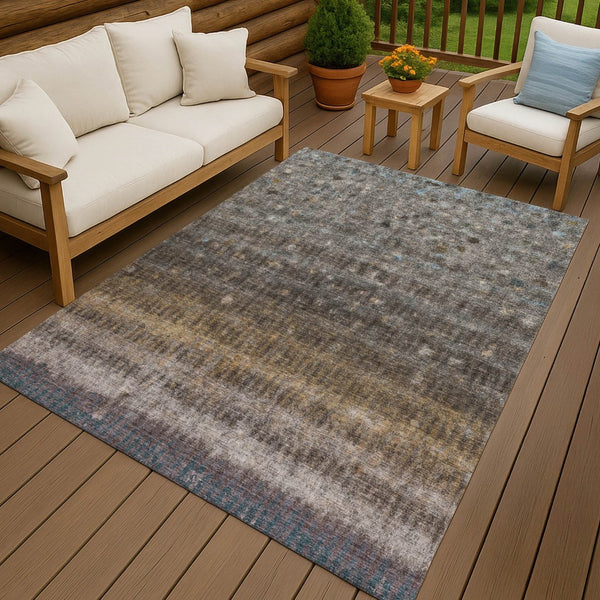 HomeRoots 10' Brown and Beige Striped Washable Indoor-Outdoor Area Rug - Durable, Stylish, and Easy Care! 659004