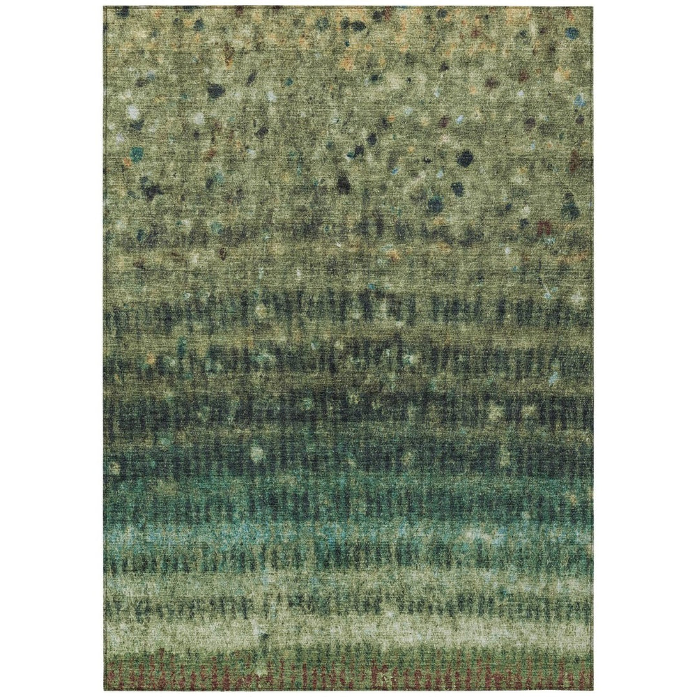 HomeRoots 5' Stylish Fern Green & Gray Striped Washable Area Rug for Indoor & Outdoor High-Traffic Spaces 659006