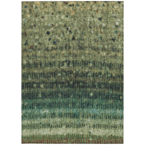 HomeRoots 5' Stylish Fern Green & Gray Striped Washable Area Rug for Indoor & Outdoor High-Traffic Spaces 659006