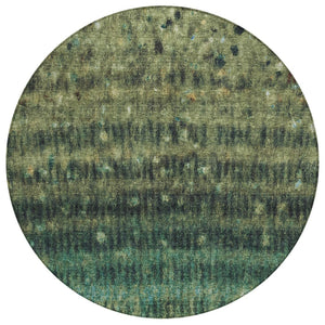 HomeRoots 8' Round Fern Green and Gray Striped Area Rug - Washable, Durable, Stylish for Indoor & Outdoor Use! 659007