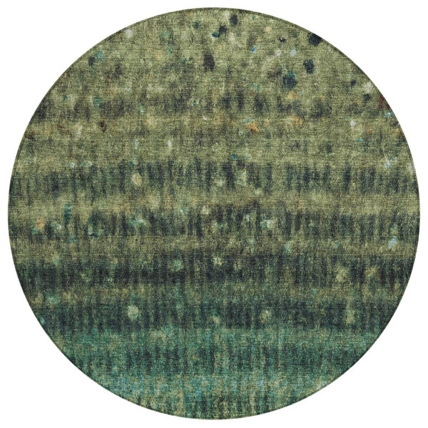 HomeRoots 8' Round Fern Green and Gray Striped Area Rug - Washable, Durable, Stylish for Indoor & Outdoor Use! 659007