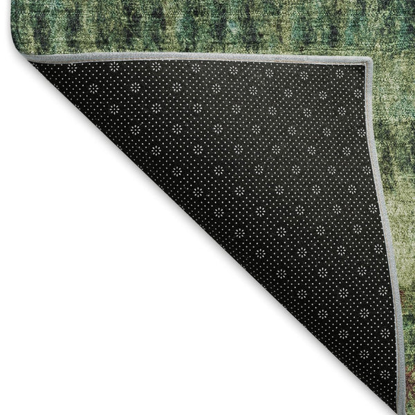 HomeRoots 8' Round Fern Green and Gray Striped Area Rug - Washable, Durable, Stylish for Indoor & Outdoor Use! 659007