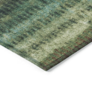 HomeRoots 8' Round Fern Green and Gray Striped Area Rug - Washable, Durable, Stylish for Indoor & Outdoor Use! 659007
