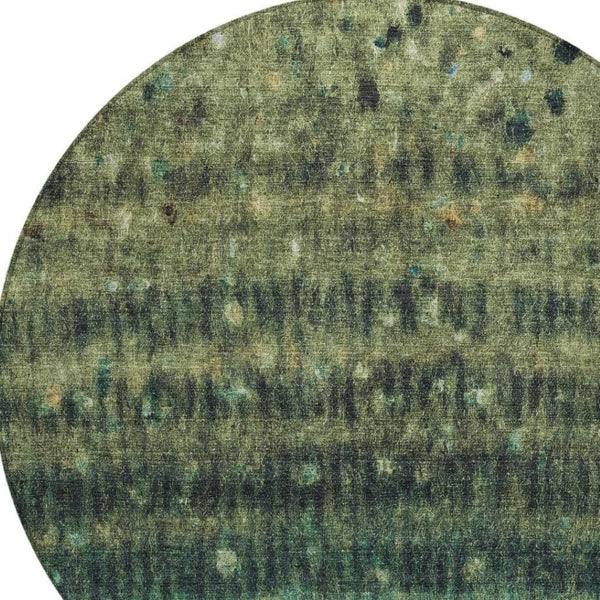 HomeRoots 8' Round Fern Green and Gray Striped Area Rug - Washable, Durable, Stylish for Indoor & Outdoor Use! 659007