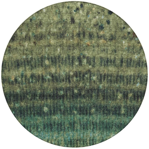 HomeRoots 8' Round Fern Green and Gray Striped Area Rug - Washable, Durable, Stylish for Indoor & Outdoor Use! 659007