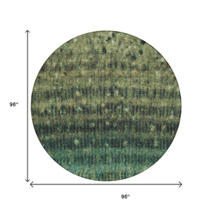 HomeRoots 8' Round Fern Green and Gray Striped Area Rug - Washable, Durable, Stylish for Indoor & Outdoor Use! 659007