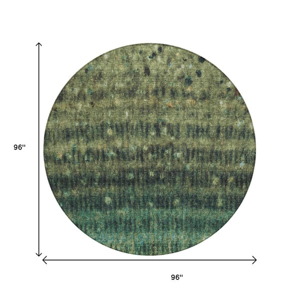 HomeRoots 8' Round Fern Green and Gray Striped Area Rug - Washable, Durable, Stylish for Indoor & Outdoor Use! 659007