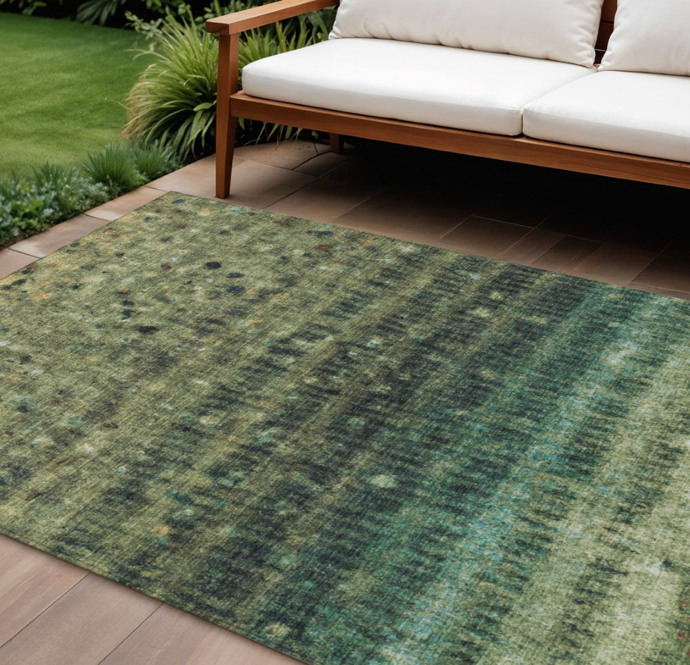 HomeRoots 8' X 10' Stylish Fern Green & Gray Striped Washable Rug – Perfect for Indoor & Outdoor Spaces! 659008