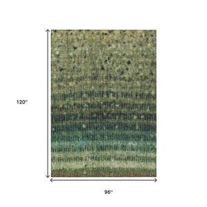 HomeRoots 8' X 10' Stylish Fern Green & Gray Striped Washable Rug – Perfect for Indoor & Outdoor Spaces! 659008