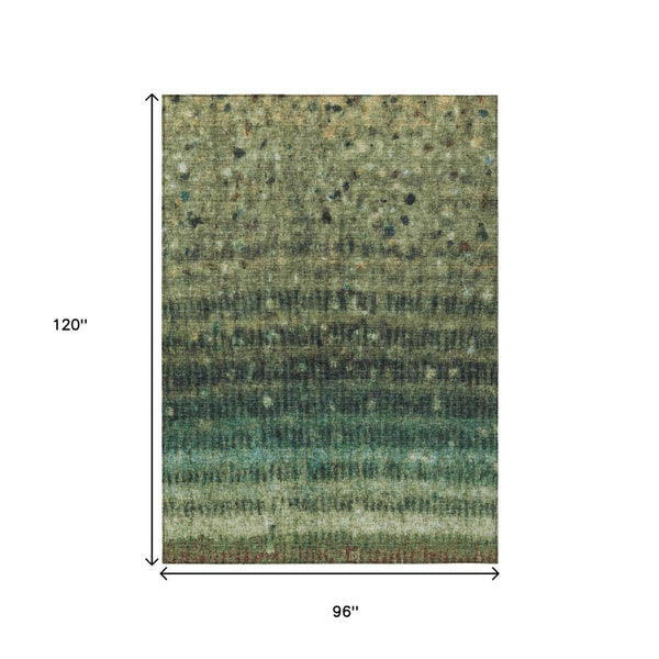 HomeRoots 8' X 10' Stylish Fern Green & Gray Striped Washable Rug – Perfect for Indoor & Outdoor Spaces! 659008