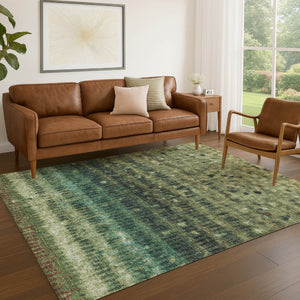 HomeRoots 8' X 10' Stylish Fern Green & Gray Striped Washable Rug – Perfect for Indoor & Outdoor Spaces! 659008