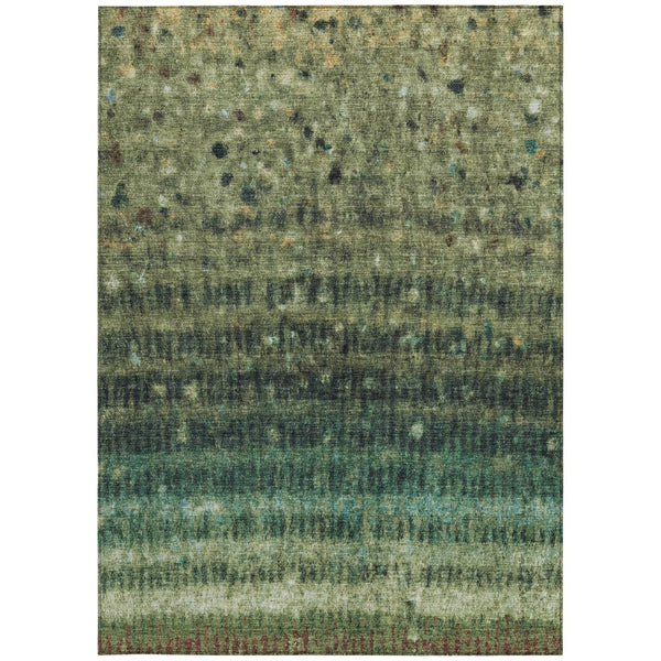 HomeRoots 9' X 12' Fern Green Striped Area Rug - Washable, Durable, Stylish for Indoor & Outdoor Spaces! 659009