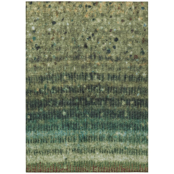 HomeRoots 9' X 12' Fern Green Striped Area Rug - Washable, Durable, Stylish for Indoor & Outdoor Spaces! 659009