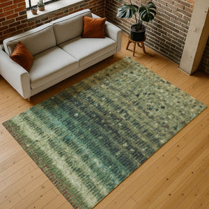 HomeRoots 9' X 12' Fern Green Striped Area Rug - Washable, Durable, Stylish for Indoor & Outdoor Spaces! 659009