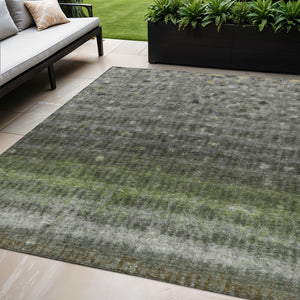 HomeRoots 5' Olive Green & Gray Striped Washable Indoor-Outdoor Area Rug - Durable, Stylish, Easy Care! 659012