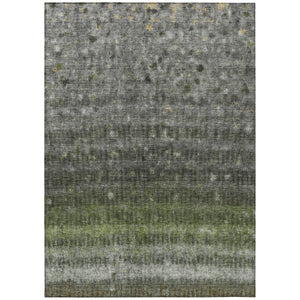 HomeRoots 5' Olive Green & Gray Striped Washable Indoor-Outdoor Area Rug - Durable, Stylish, Easy Care! 659012