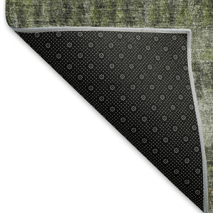 HomeRoots 5' Olive Green & Gray Striped Washable Indoor-Outdoor Area Rug - Durable, Stylish, Easy Care! 659012