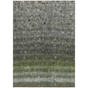 HomeRoots 5' Olive Green & Gray Striped Washable Indoor-Outdoor Area Rug - Durable, Stylish, Easy Care! 659012