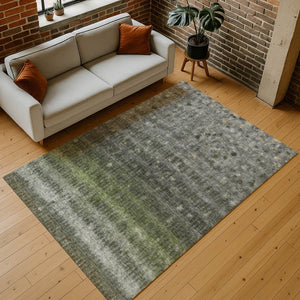 HomeRoots 5' Olive Green & Gray Striped Washable Indoor-Outdoor Area Rug - Durable, Stylish, Easy Care! 659012