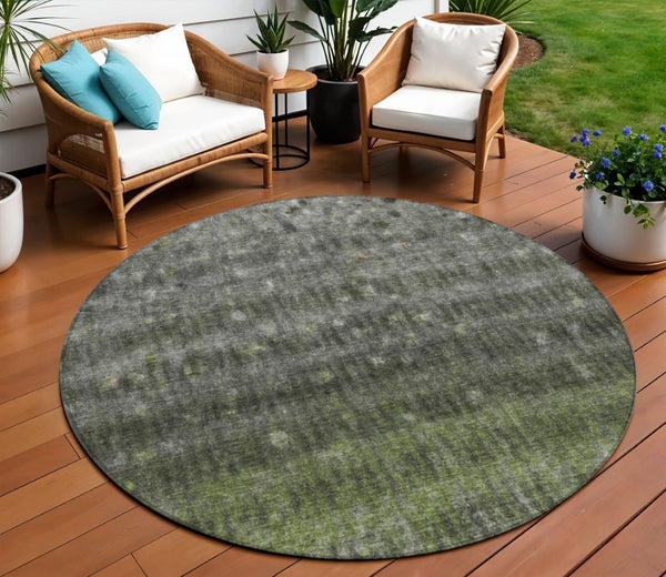HomeRoots 8' Olive Green and Gray Striped Area Rug - Durable, Washable, Perfect for Indoor & Outdoor Spaces! 659013