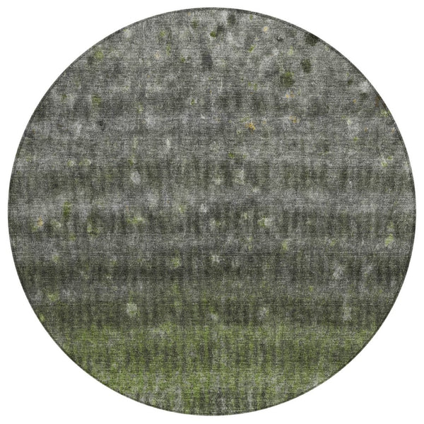 HomeRoots 8' Olive Green and Gray Striped Area Rug - Durable, Washable, Perfect for Indoor & Outdoor Spaces! 659013