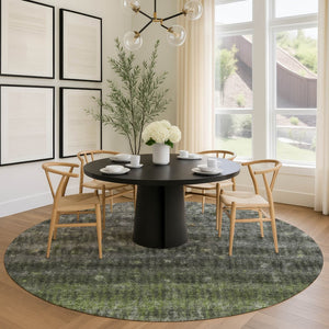 HomeRoots 8' Olive Green and Gray Striped Area Rug - Durable, Washable, Perfect for Indoor & Outdoor Spaces! 659013