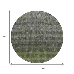 HomeRoots 8' Olive Green and Gray Striped Area Rug - Durable, Washable, Perfect for Indoor & Outdoor Spaces! 659013