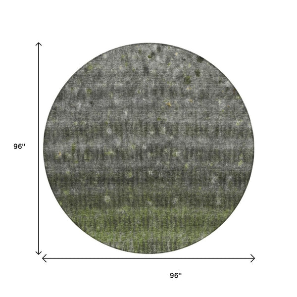 HomeRoots 8' Olive Green and Gray Striped Area Rug - Durable, Washable, Perfect for Indoor & Outdoor Spaces! 659013