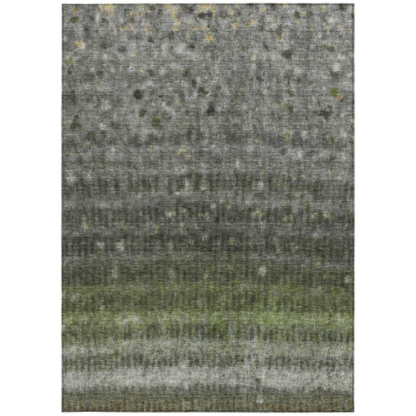 HomeRoots 8' X 10' Durable Olive Green & Gray Striped Washable Area Rug for Indoor & Outdoor Spaces 659014
