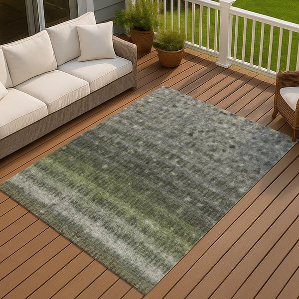 HomeRoots 8' X 10' Durable Olive Green & Gray Striped Washable Area Rug for Indoor & Outdoor Spaces 659014