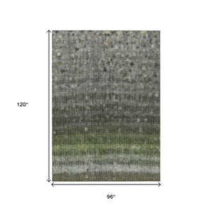 HomeRoots 8' X 10' Durable Olive Green & Gray Striped Washable Area Rug for Indoor & Outdoor Spaces 659014