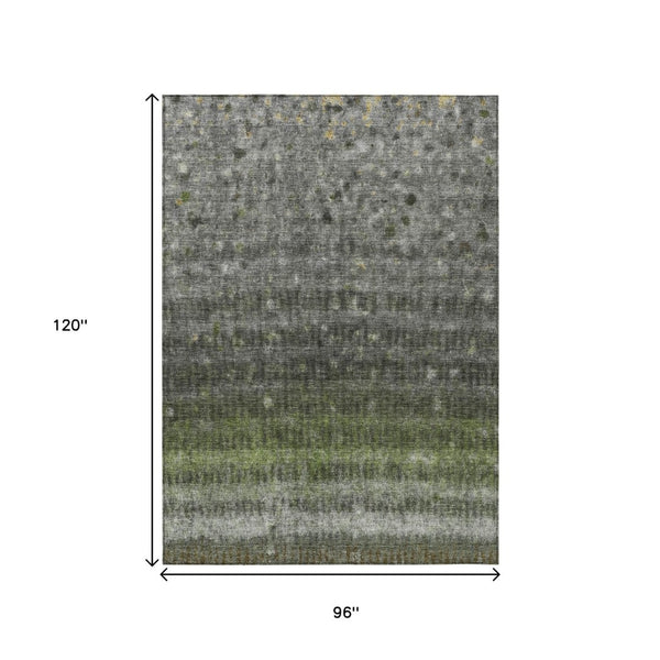 HomeRoots 8' X 10' Durable Olive Green & Gray Striped Washable Area Rug for Indoor & Outdoor Spaces 659014