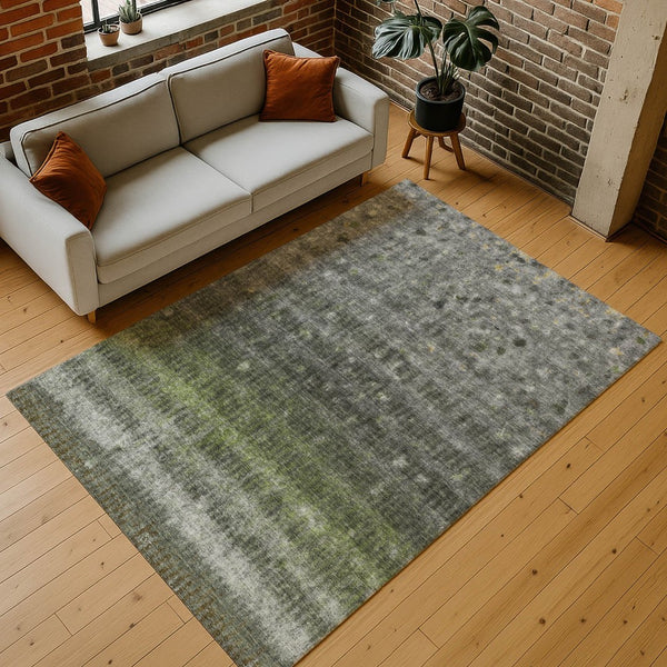 HomeRoots 8' X 10' Durable Olive Green & Gray Striped Washable Area Rug for Indoor & Outdoor Spaces 659014