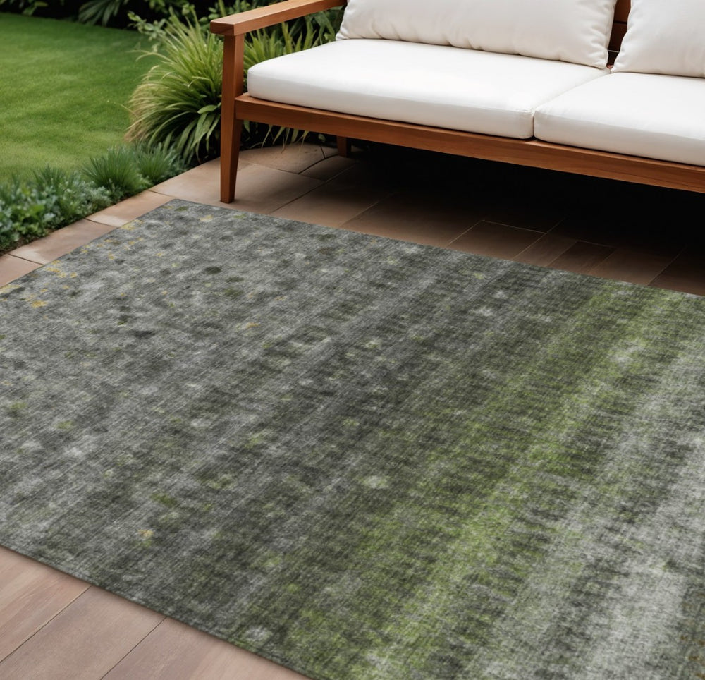 HomeRoots 9' Olive Green and Gray Striped Washable Area Rug – Durable, Stylish for Indoor and Outdoor Use! 659015