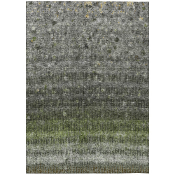 HomeRoots 9' Olive Green and Gray Striped Washable Area Rug – Durable, Stylish for Indoor and Outdoor Use! 659015