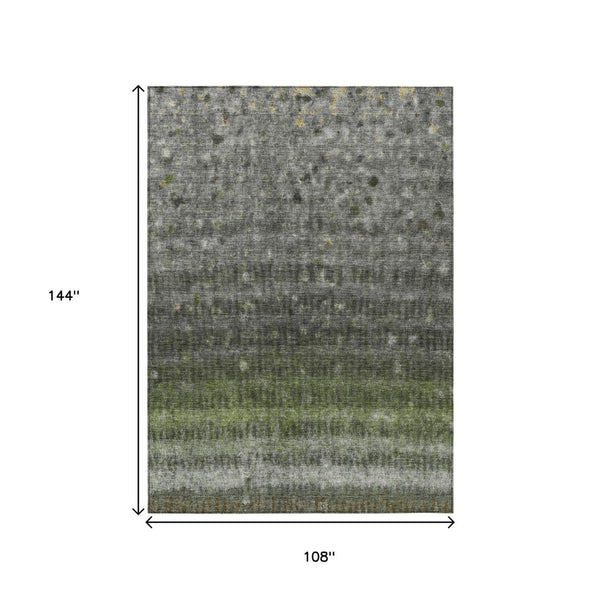 HomeRoots 9' Olive Green and Gray Striped Washable Area Rug – Durable, Stylish for Indoor and Outdoor Use! 659015