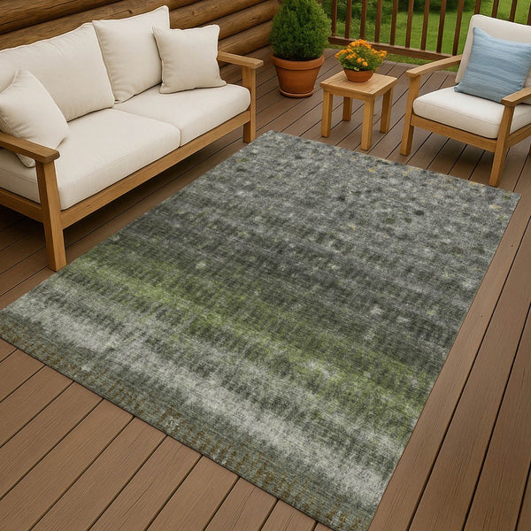 HomeRoots 9' Olive Green and Gray Striped Washable Area Rug – Durable, Stylish for Indoor and Outdoor Use! 659015
