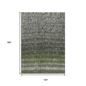 HomeRoots 10' Olive Green and Gray Striped Washable Area Rug for Indoor & Outdoor Use - Durable, Stylish & Easy Care! 659016