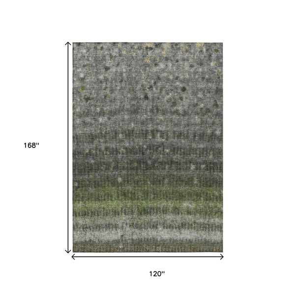 HomeRoots 10' Olive Green and Gray Striped Washable Area Rug for Indoor & Outdoor Use - Durable, Stylish & Easy Care! 659016
