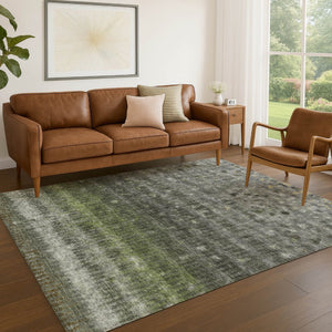 HomeRoots 10' Olive Green and Gray Striped Washable Area Rug for Indoor & Outdoor Use - Durable, Stylish & Easy Care! 659016