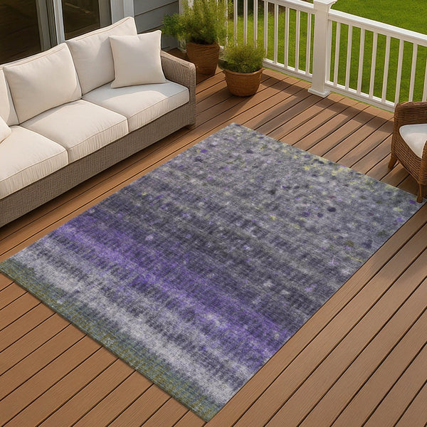 HomeRoots 5' X 8' Purple And Gray Striped Indoor-Outdoor Rug | Durable, Machine Washable & Stylish Design! 659018