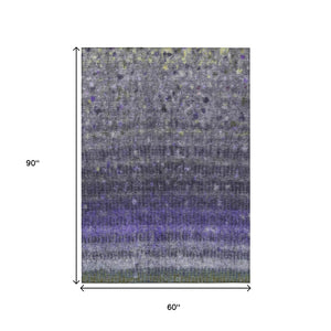 HomeRoots 5' X 8' Purple And Gray Striped Indoor-Outdoor Rug | Durable, Machine Washable & Stylish Design! 659018